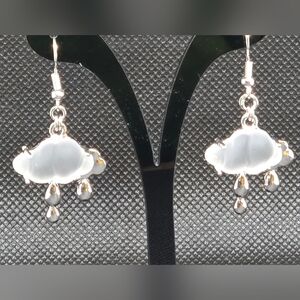 Cloud & rain earrings - silver-tone